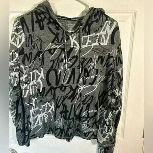 Calvin Klein Performance slightly cropped hoodie. Size Large gray, black, white